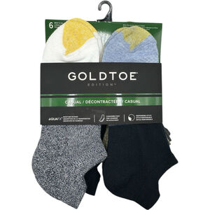 GOLDTOE No Show Tab Socks 6 Pairs Men's Shoe Size 6-12.5 Moisture Wicking